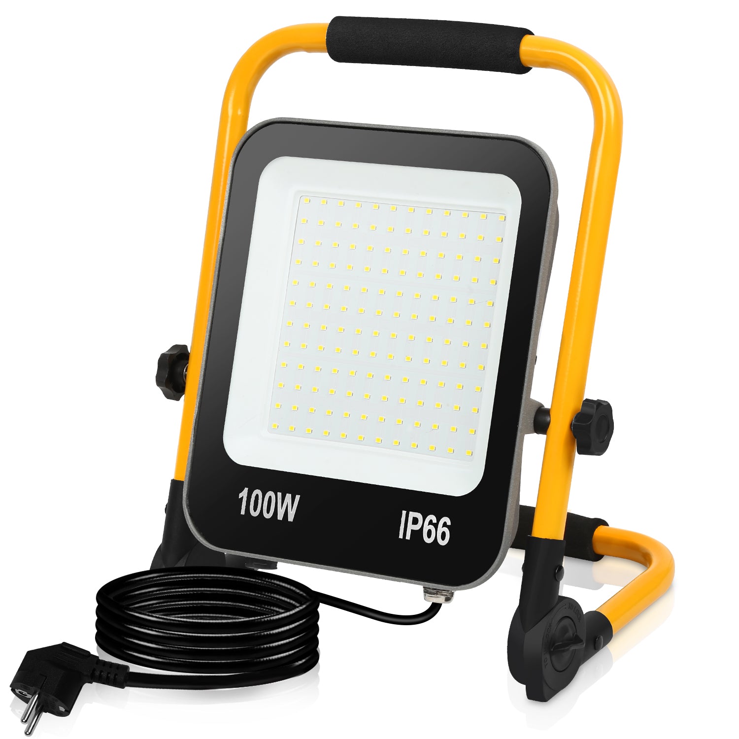 LED-Baustrahler, 50 W/100 W/150 W/200 W Arbeitsleuchten, tragbare LED-Arbeitsleuchten, Baustrahler mit kaltweißem Licht, Schutzklasse IP66, mit 3 Meter langem Kabel und klappbarem Stativ, geeignet für Baustellen (mit Stecker)
