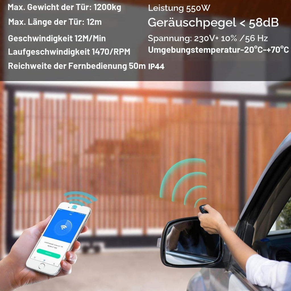 Schiebetorantrieb Garagentorantrieb, Schiebetorantrieb Set mit Fernbedienungen und WLAN-Funktion, Automatischer Flügeltorantrieb Torantrieb Wasserdicht