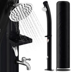 Solardusche Bogen Solar Gartendusche warmes Wasser Bis Zu 60°C Ohne Stromanschluss Pooldusche Camping mit Fußdusche und Duschablage schwenkbarem Regenduschkopf Schutzhülle Schwarz(20L/35L)