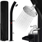 Solardusche Bogen Solar Gartendusche warmes Wasser Bis Zu 60°C Ohne Stromanschluss Pooldusche Camping mit Fußdusche und Duschablage schwenkbarem Regenduschkopf Schutzhülle Schwarz(20L/35L)