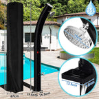 Solardusche Bogen Solar Gartendusche warmes Wasser Bis Zu 60°C Ohne Stromanschluss Pooldusche Camping mit Fußdusche und Duschablage schwenkbarem Regenduschkopf Schutzhülle Schwarz(20L/35L)
