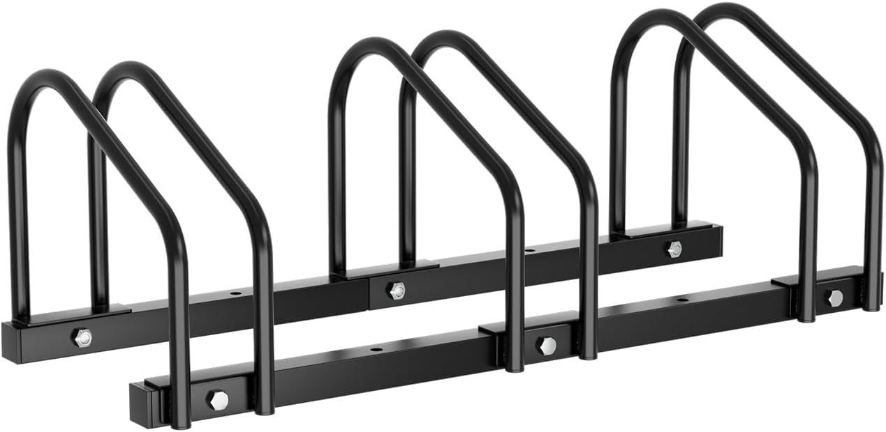 Fahrradständer für 2/3/4/5/6 Fahrräder, bodenmontierter Fahrradständer, Radabstand 30 cm, geeignet für Reifenbreiten von 35–55 mm, für die Montage am Boden oder an der Wand geeignet, schwarz