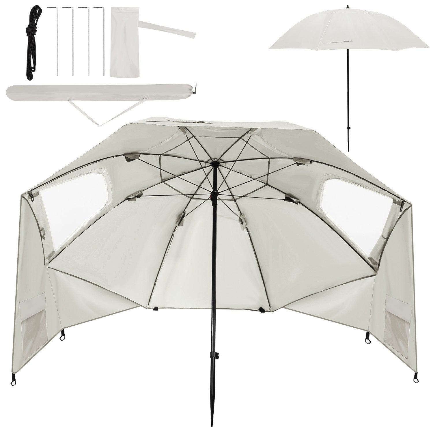2-in-1-Aluminium-Auslegersonnenschirm – Sonnenschutz, UV-Schutz 50, 210 x 220 cm – Strand-/Garten-Sonnendach – zusammenklappbar, multifunktional, mit Fenster und Tragetasche
