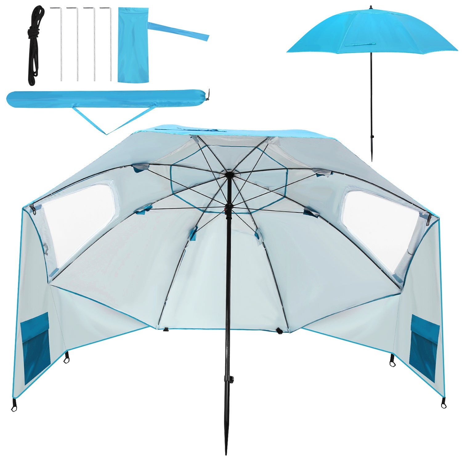 2-in-1-Aluminium-Auslegersonnenschirm – Sonnenschutz, UV-Schutz 50, 210 x 220 cm – Strand-/Garten-Sonnendach – zusammenklappbar, multifunktional, mit Fenster und Tragetasche