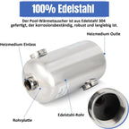 Edelstahl Schwimmbadheizer 28KW / 60KW Edelstahl Schwimmbad Wärmetauscher Pool Wärmetauscher 150 L/Min Poolwasserdurchfluss, Heißwasserfluss 18 L/Min, Schwimmbadwärmetauscher für Poolsystem