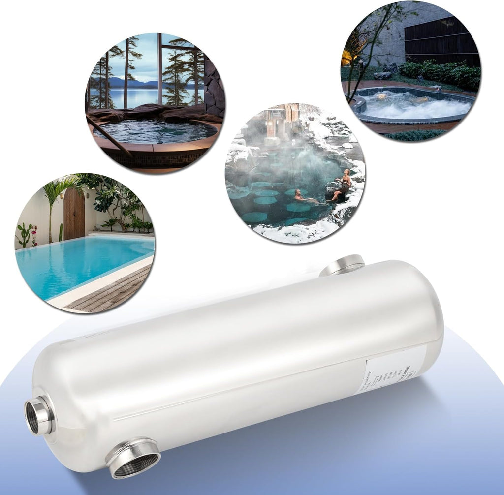 Edelstahl Schwimmbadheizer 28KW / 60KW Edelstahl Schwimmbad Wärmetauscher Pool Wärmetauscher 150 L/Min Poolwasserdurchfluss, Heißwasserfluss 18 L/Min, Schwimmbadwärmetauscher für Poolsystem
