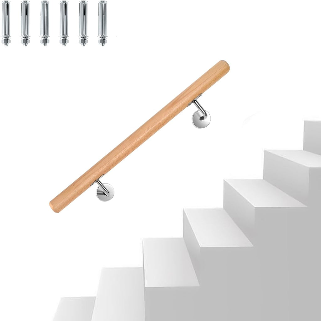 Treppengeländer, Wandgeländer mit Wandbefestigungen und Endkappen, Durchmesser 42 mm, wandmontiertes Treppengeländer, rutschfestes Geländer für Treppen und Balkone, erhältlich in den Längen 50, 80, 100, 120, 150 und 200 cm.