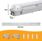 LED Feuchtraumleuchte Wannenleuchte 150cm 24W, 2400 Lumen 6500K, IP65 Wasserfest mit T8 LED Röhre für Garage Werkstatt Keller Außenbereich