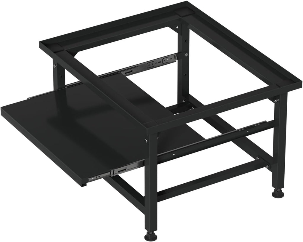 Waschmaschinen Untergestell mit Ausziehbarem Regal, 42cm Höhe, Höhenverstellbare Füße & Geräuschdämpfung, Waschmaschinen Sockel mit 3 stufiger Auszugsschublade, 150kg Belastbarkeit, Schwarz/Weiß