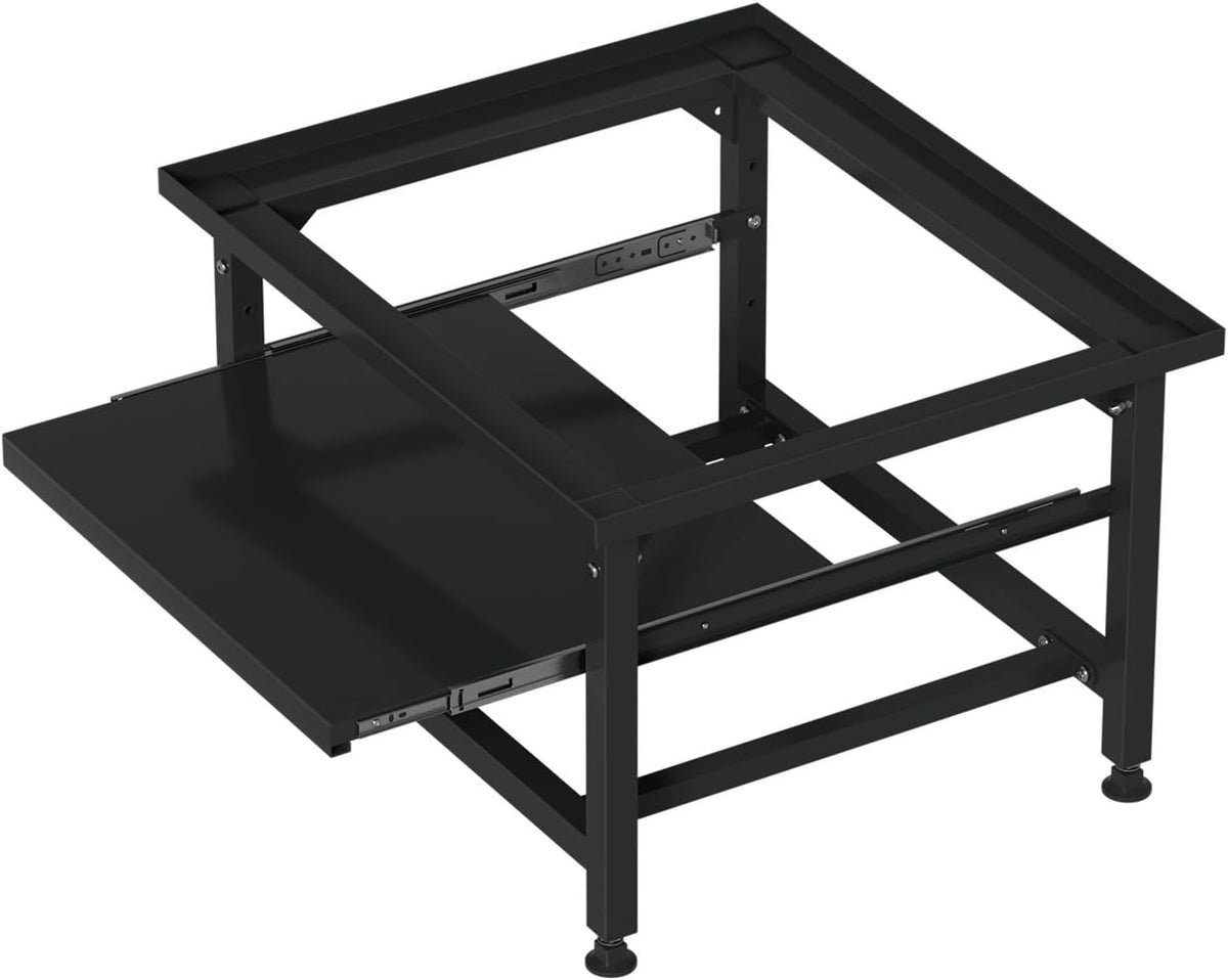 Waschmaschinen Untergestell mit Ausziehbarem Regal, 42cm Höhe, Höhenverstellbare Füße & Geräuschdämpfung, Waschmaschinen Sockel mit 3 stufiger Auszugsschublade, 150kg Belastbarkeit, Schwarz/Weiß