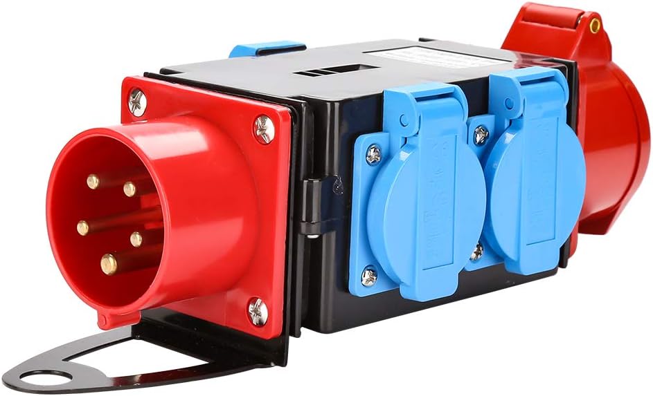 CEE Stromverteiler 400V 16A 5 Polig, CEE Adapter mit 3 x CEE Steckdose 16A IP44 Spritzwassergeschützt, Baustrom Verteiler für Generator Baustelle Werkstatt Camping mobile Stromversorgung