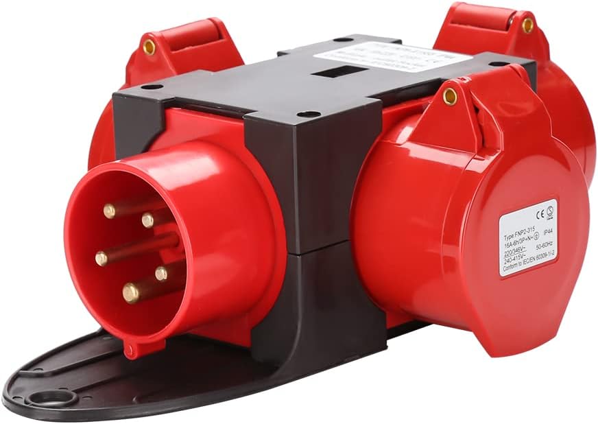 CEE Stromverteiler 16A 5 Polig CEE Adapter mit 3 x Schuko Steckdose und 1 x CEE Steckdose 16A IP44 Spritzwassergeschützt Baustrom Verteiler für Generator Baustelle Werkstatt Camping Outdoor