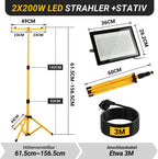 LED Baustrahler 2 x 50W / 100W / 200W, Baustrahler LED mit Stativ Einstellbar, 6500K Kaltweiß Baulampe für Innen- & Außenbereic, IP66 Baustellenlampe mit 3m Kabel Stecker für Baustelle Werkstatt Keller