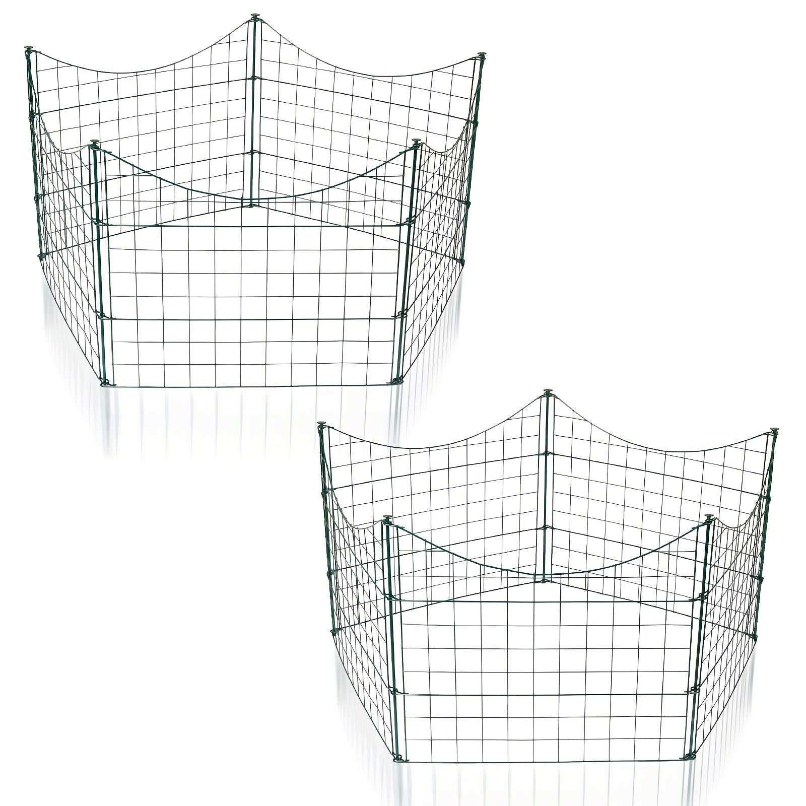 Teichzäune, Metall-Gartenzäune, Außenzäune, 3,75/7,5/10,5 Meter, inklusive Zaunelemente und Befestigungsstangen, oben nach unten gewölbt