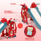 Kinderrutsche, zusammenklappbare Kinderrutsche, stabile Gartenrutsche mit Basketballkorb und Handläufen, lustige Kinderrutsche, für drinnen und draußen geeignete Kleinkindrutsche, rot