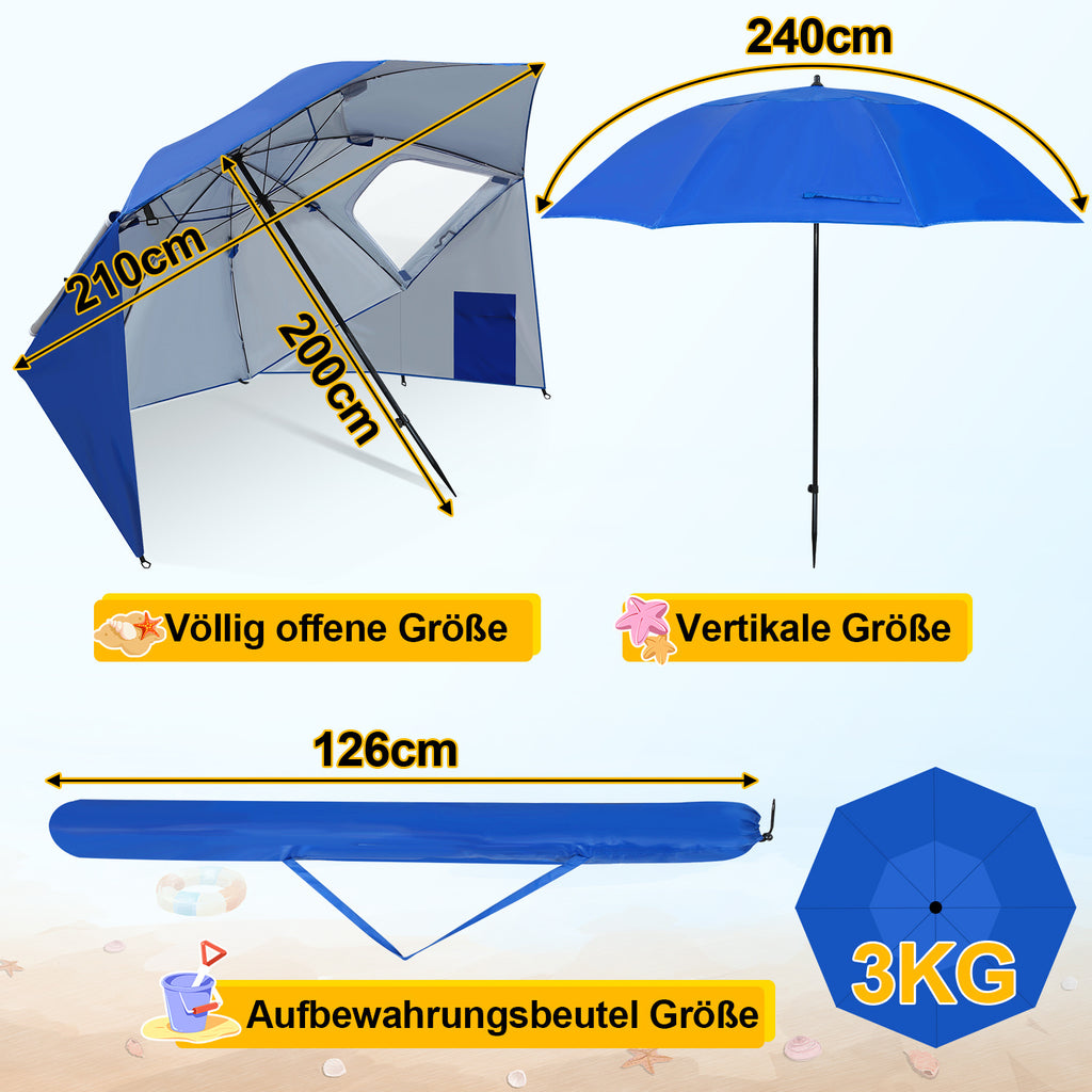 2-in-1-Aluminium-Auslegersonnenschirm – Sonnenschutz, UV-Schutz 50, 210 x 220 cm – Strand-/Garten-Sonnendach – zusammenklappbar, multifunktional, mit Fenster und Tragetasche
