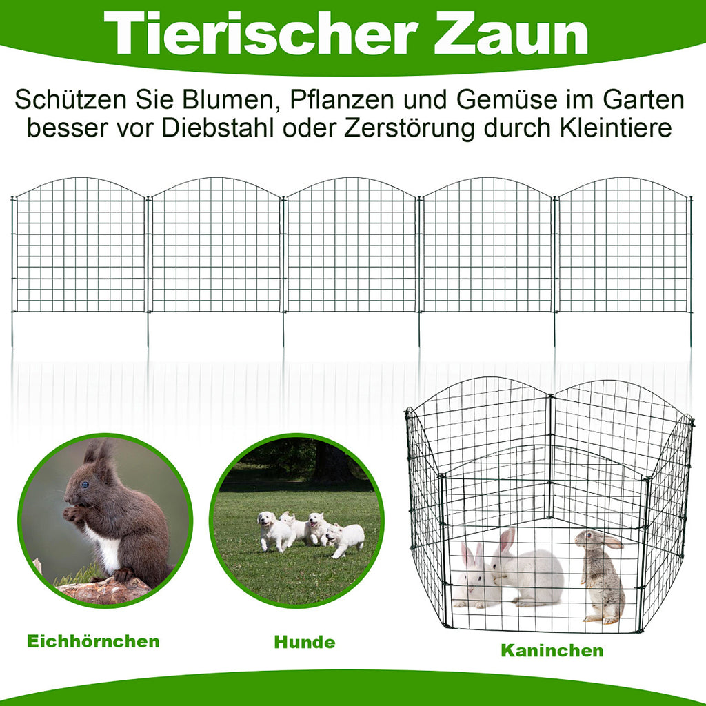 Teichzäune, Metall-Gartenzäune, Außenzäune, 3,75/7,5/10,5 Meter, inklusive Zaunelemente und Befestigungsstangen, oben nach oben gewölbt