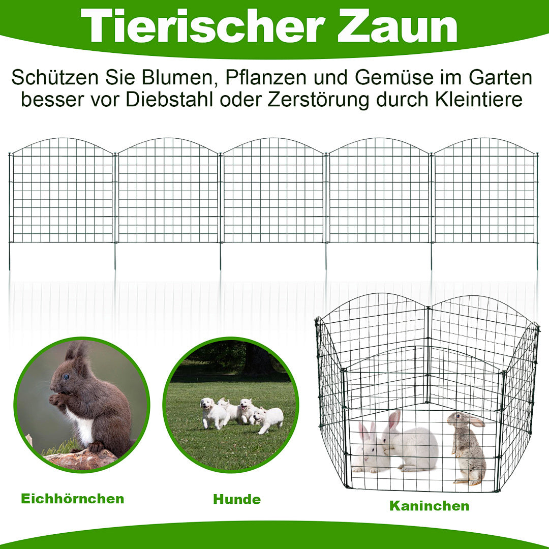 Teichzäune, Metall-Gartenzäune, Außenzäune, 3,75/7,5/10,5 Meter, inklusive Zaunelemente und Befestigungsstangen, oben nach oben gewölbt