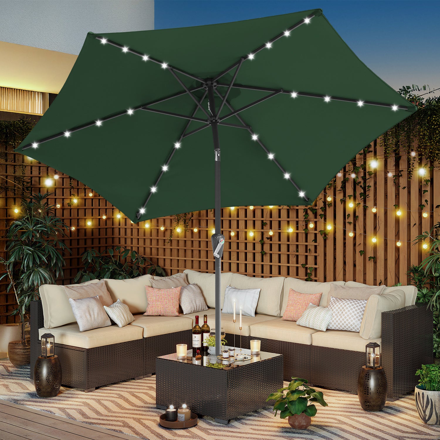 Sonnenschirm 270cm Anthrazit Solar LED Gartenschirm knickbar & ohne Ständer,Terassenschirm Neigungswinkel Sonnenschirme Großschirm für Balkon,Terrasse,Rundschirm mit kurbel, In fünf Farben erhältlich