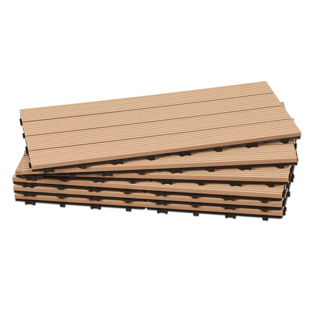 WPC-Fliesen, 30 x 60 cm, Terrassenfliesen, Klickfliesen, Balkonfliesen mit Holzoptik, witterungsbeständige Platten mit Entwässerungsfunktion, geeignet für Terrassen, Balkone und Gärten, braun/rotbraun/dunkelgrau/teakfarben (6 Stück = 1 Quadratmeter)