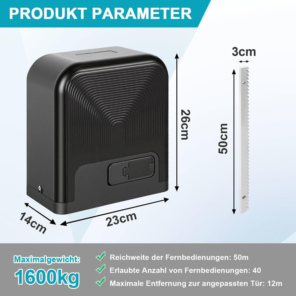 Schiebetorantrieb Torantrieb Schiebetor, Smart WiFi Torantrieb automatischer mit 2 Fernbedienungen, Toröffner-Warnleuchte, Automatische Schließfunktion