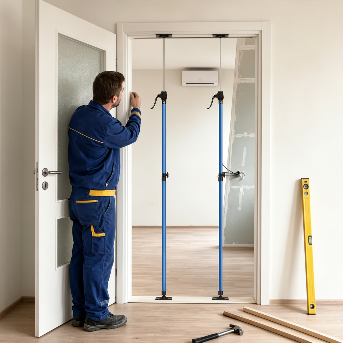 115-290CM Stützstange für Tischlerarbeiten, inklusive Aufbewahrungstasche | Tragkraft 100 kg, 4-stufige Höhenverstellung, Hilfswerkzeug für die Schrankmontage, inklusive Aufbewahrungstasche