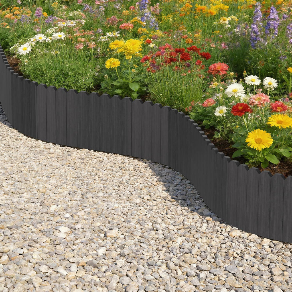 Beeteinfassung Holz 10 x 200 cm, Flexible Rasenkante aus Holz für Garten, Blumenbeete und Rasenflächen, Mähkante Rollborder, Steckzaun für Blumenbeete, Anthrazit, Erhältlich in den Höhen 10 cm, 20 cm, 30 cm und 40 cm