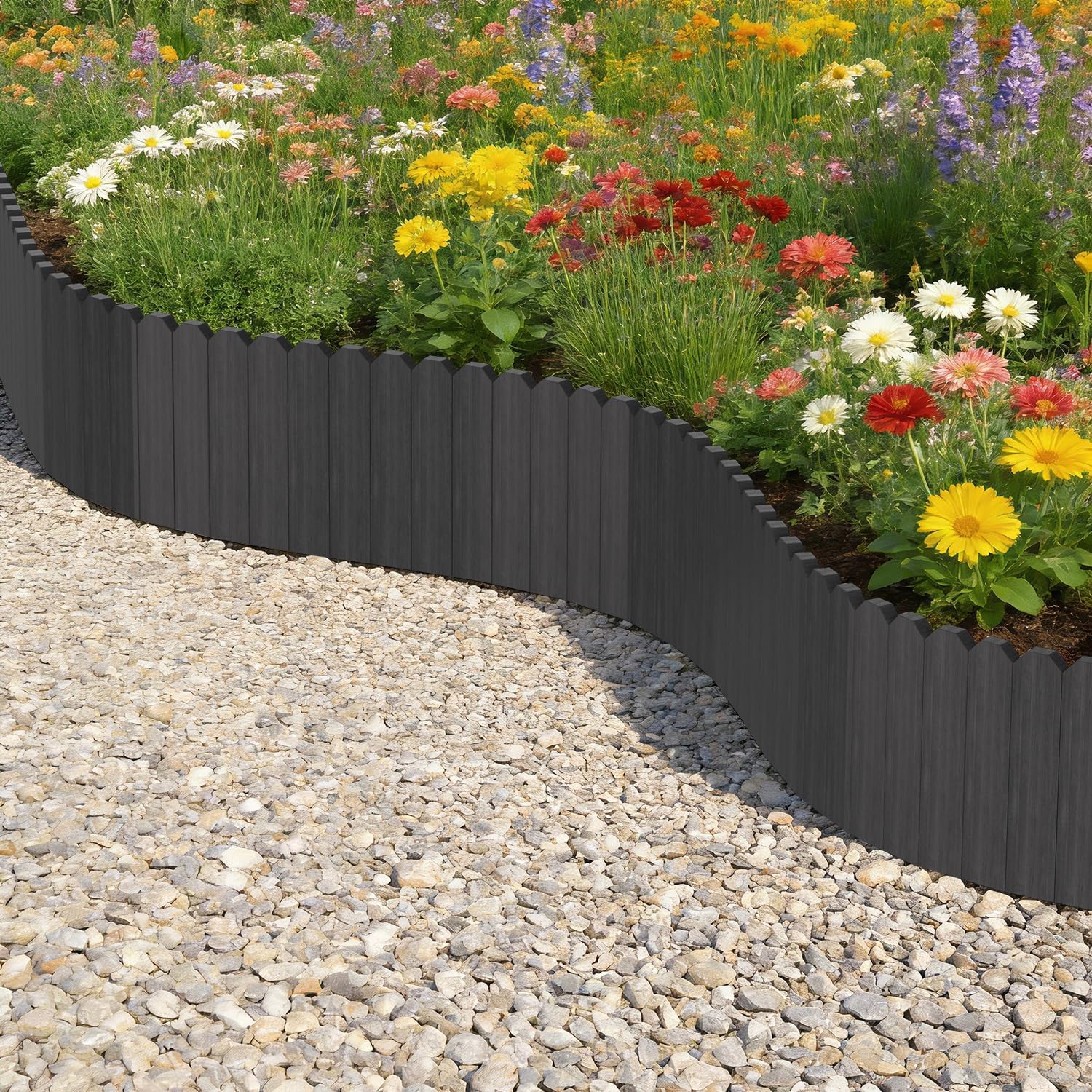 Beeteinfassung Holz 10 x 200 cm, Flexible Rasenkante aus Holz für Garten, Blumenbeete und Rasenflächen, Mähkante Rollborder, Steckzaun für Blumenbeete, Anthrazit, Erhältlich in den Höhen 10 cm, 20 cm, 30 cm und 40 cm