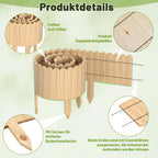 Blumenbeetumrandung aus Holz, 10 x 200 cm – flexible Holzumrandung für Gärten, Blumenbeete und Rasenflächen, als Rasenkante zum Umbiegen, als Steckzaun für Blumenbeete, naturfarben, in den Höhen 10 cm, 20 cm, 30 cm und 40 cm erhältlich