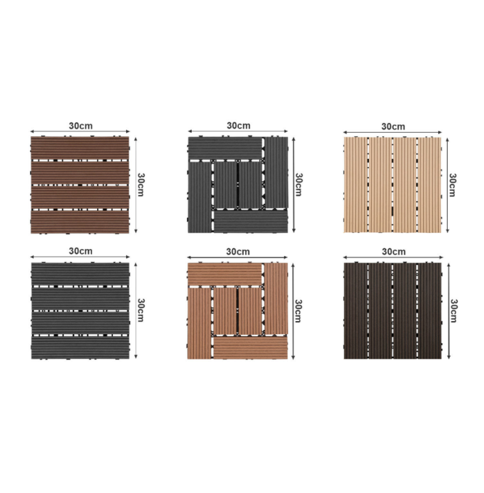 WPC-Terrassenfliesen 1 m²–5 m² – Außenfliesen, Bodenbelag, Klickfliesen, Terrasse, zum Selberverlegen, in vielen verschiedenen Designs und Farben erhältlich