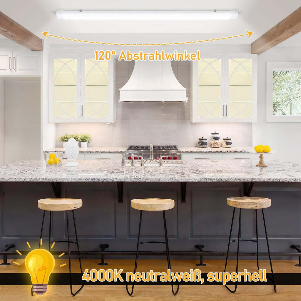 Feuchtigkeitsbeständige Leuchte, 18/36/48 W, 4000 K, neutralweißes Licht, wasserdichte LED-Badezimmerleuchte gemäß IP65-Standard, geeignet für feuchte Umgebungen wie Garagen, Werkstätten, Keller, Abstellräume und Büros [Energieeffizienzklasse F]