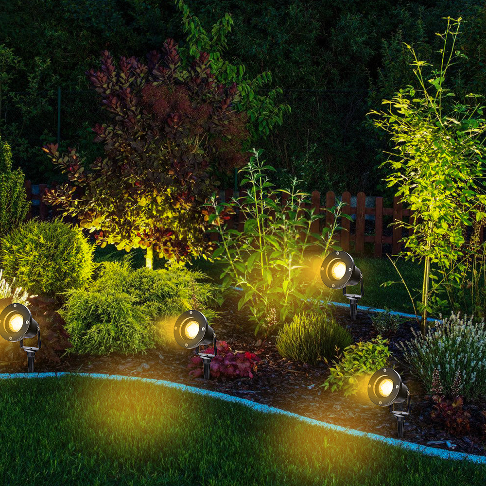 LED-Außenstrahler (mit Erdspieß), LED-Gartenstrahler für den Außenbereich, 4 W, GU10, warmweißes Licht, 3000 K, Schutzklasse IP65, geeignet für Wege, Sträucher, Pflanzen und Terrassen