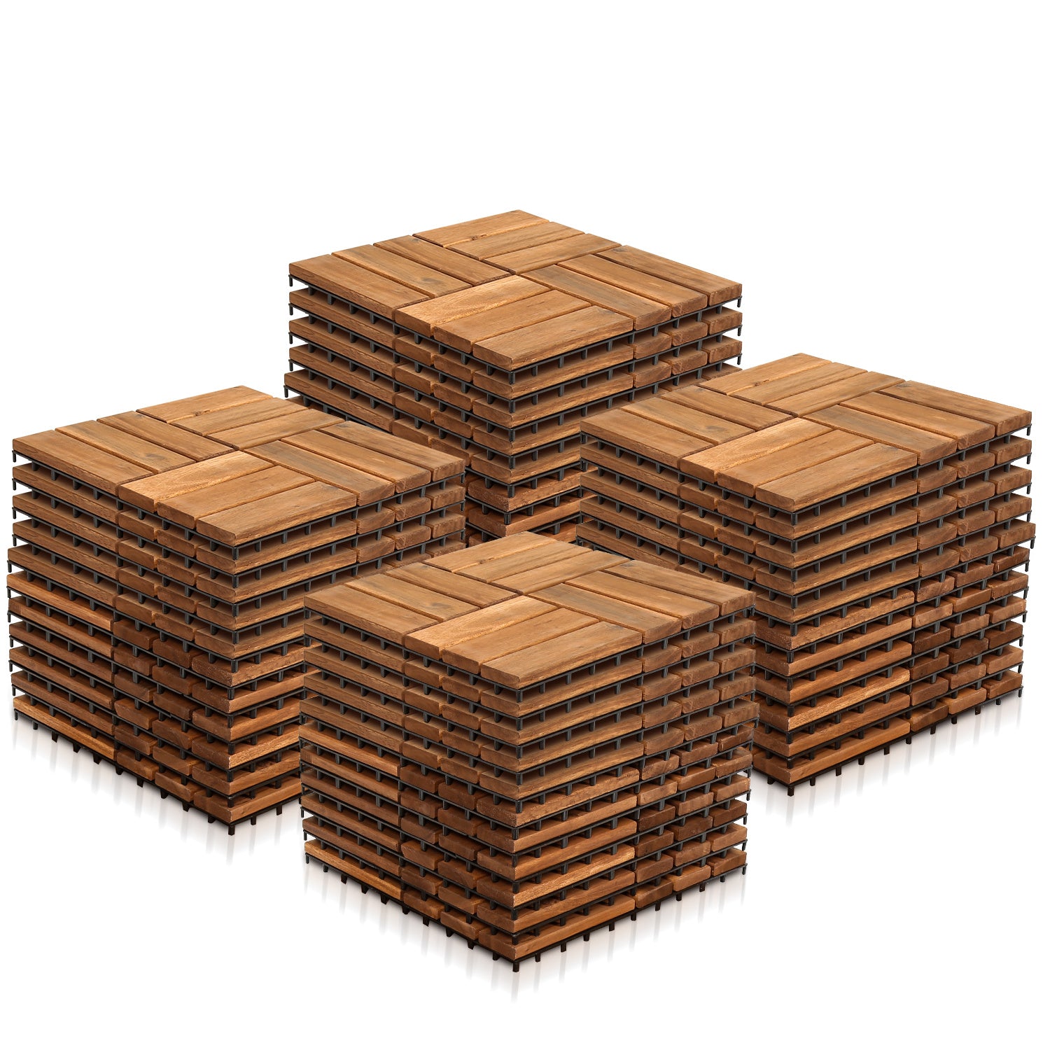 30 x 30 cm große Holzfliesen, geeignet für die Verlegung in Gärten und auf Balkonen, aus Acacia-Holz gefertigt, ideal für Gärten, Innenhöfe und Balkone