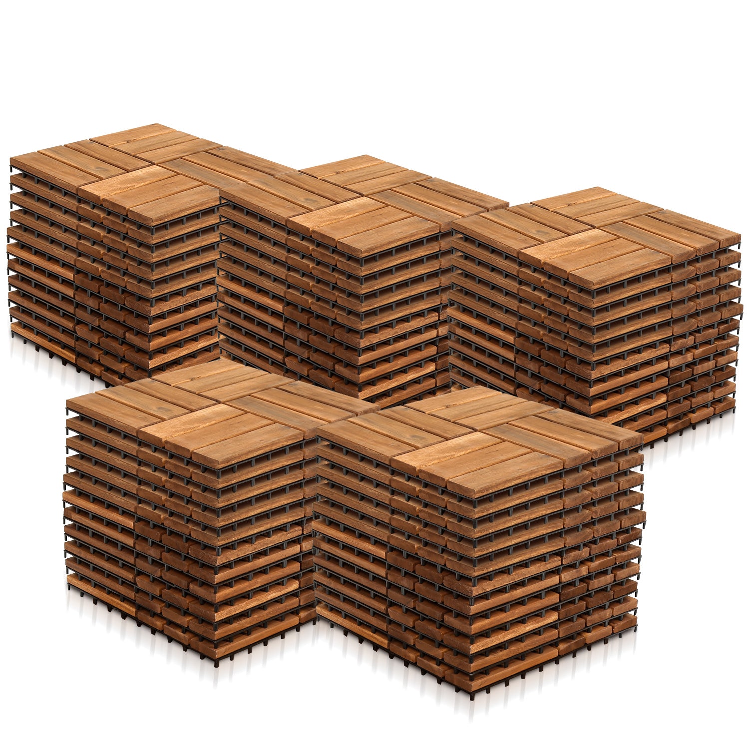 30 x 30 cm große Holzfliesen, geeignet für die Verlegung in Gärten und auf Balkonen, aus Acacia-Holz gefertigt, ideal für Gärten, Innenhöfe und Balkone
