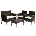 4-teiliges Gartenmöbel-Set aus Kunstrattan, Balkonmöbel-Set mit Glastisch, bestehend aus 2 Sesseln und 1 Zweisitzer-Bank, ausgestattet mit 5 cm dicken Sitzkissen, geeignet für Balkon, Terrasse und Garten (erhältlich in Schwarz und Braun)
