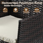4-teiliges Gartenmöbel-Set aus Kunstrattan, Balkonmöbel-Set mit Glastisch, bestehend aus 2 Sesseln und 1 Zweisitzer-Bank, ausgestattet mit 5 cm dicken Sitzkissen, geeignet für Balkon, Terrasse und Garten (erhältlich in Schwarz und Braun)
