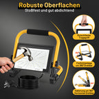 LED-Baustrahler, 50-W-, 100-W- und 200-W-Arbeitsleuchten, kaltweißes Licht, 3 Meter langes Kabel, Schutzart IP66, mit klappbarem Stativ, extrem helle, tragbare Arbeitsleuchten, geeignet für Werkstätten, Baustellen und Garagen