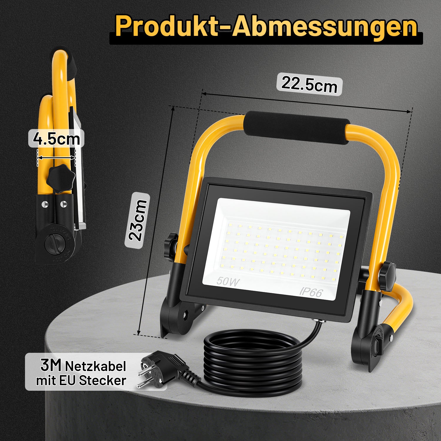 LED-Baustrahler, 50-W-, 100-W- und 200-W-Arbeitsleuchten, kaltweißes Licht, 3 Meter langes Kabel, Schutzart IP66, mit klappbarem Stativ, extrem helle, tragbare Arbeitsleuchten, geeignet für Werkstätten, Baustellen und Garagen