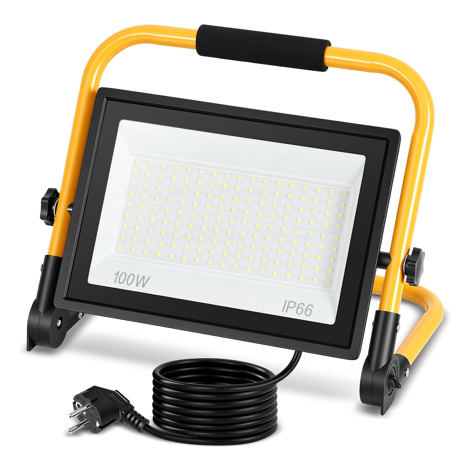 LED-Baustrahler, 50-W-, 100-W- und 200-W-Arbeitsleuchten, kaltweißes Licht, 3 Meter langes Kabel, Schutzart IP66, mit klappbarem Stativ, extrem helle, tragbare Arbeitsleuchten, geeignet für Werkstätten, Baustellen und Garagen