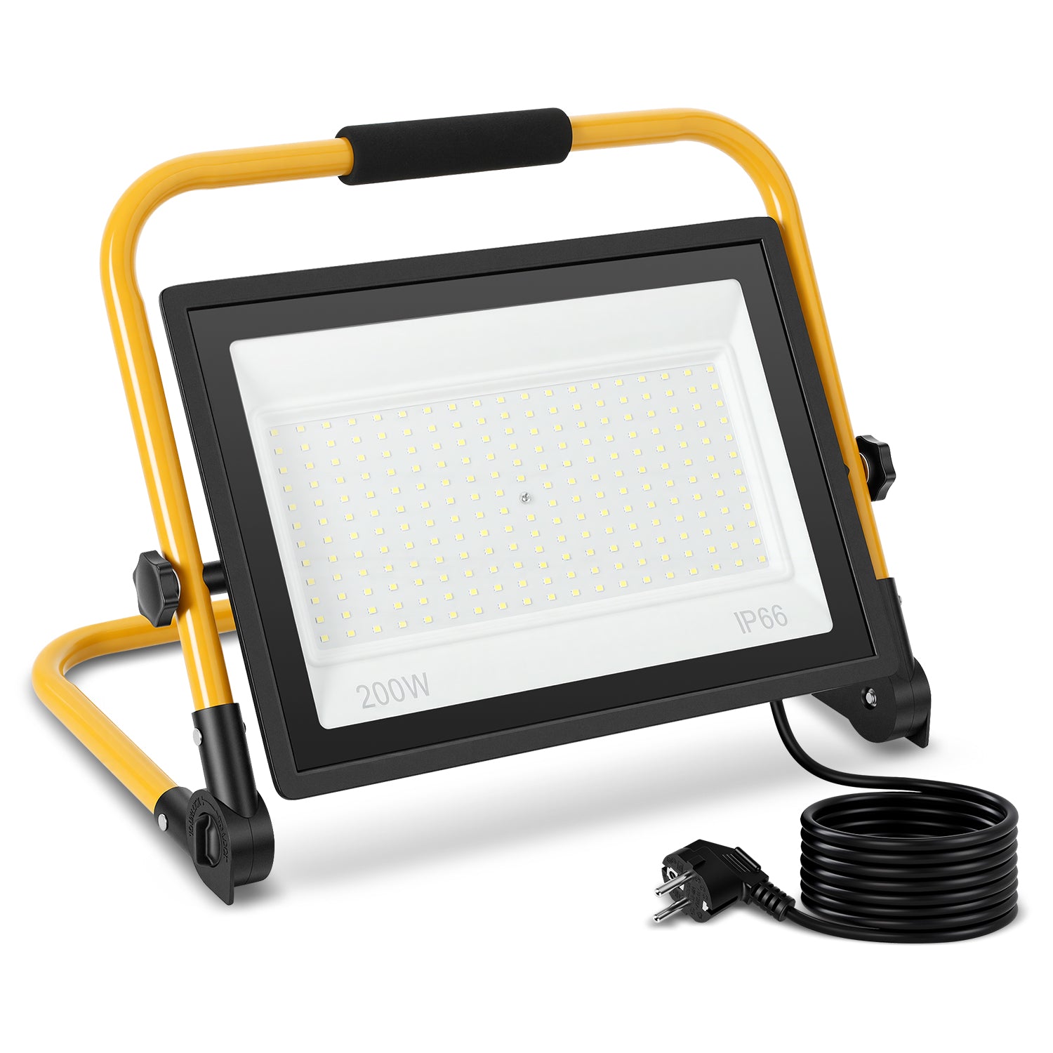 LED-Baustrahler, 50-W-, 100-W- und 200-W-Arbeitsleuchten, kaltweißes Licht, 3 Meter langes Kabel, Schutzart IP66, mit klappbarem Stativ, extrem helle, tragbare Arbeitsleuchten, geeignet für Werkstätten, Baustellen und Garagen
