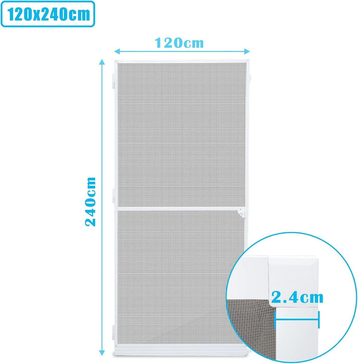 Weißes Insektenschutzgitter 120 x 240 cm/120 x 210 cm/95 x 210 cm, Insektenschutzgitter mit Aluminiumrahmen, geeignet für Wohnzimmer und Balkon