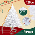 120–210 cm großer künstlicher Weihnachtsbaum aus Kunststoff, künstlicher Weihnachtsbaum, mit 16 cm langen Zweigen, schnell aufzubauen, zusammenklappbar, flammhemmend, inklusive Ständer aus Kunststoff/Metall, weiß/grün