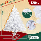 120–210 cm großer künstlicher Weihnachtsbaum aus Kunststoff, künstlicher Weihnachtsbaum, mit 16 cm langen Zweigen, schnell aufzubauen, zusammenklappbar, flammhemmend, inklusive Ständer aus Kunststoff/Metall, weiß/grün