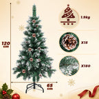 Weihnachtsbaum mit Tannenzapfen, 120/150/180/210 cm; 15 cm lange PVC-Zweige; künstliche Tanne mit Schneelandschaft; inklusive Ständer, einfach aufzubauen, zerlegbar und platzsparend verstaubar