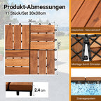 30 x 30 cm große Holzfliesen, geeignet für die Verlegung in Gärten und auf Balkonen, aus Acacia-Holz gefertigt, ideal für Gärten, Innenhöfe und Balkone
