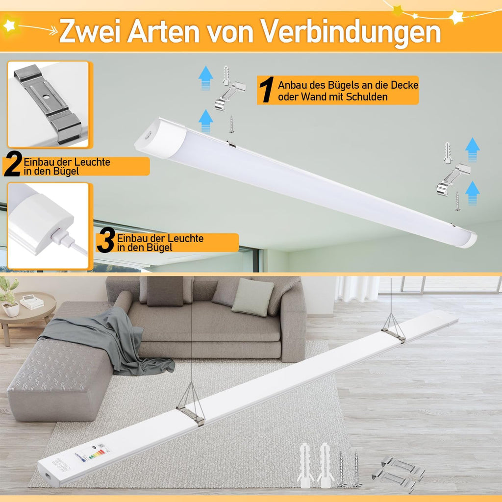 Feuchtigkeitsbeständige Leuchte, 18/36/48 W, 4000 K, neutralweißes Licht, wasserdichte LED-Badezimmerleuchte gemäß IP65-Standard, geeignet für feuchte Umgebungen wie Garagen, Werkstätten, Keller, Abstellräume und Büros [Energieeffizienzklasse F]