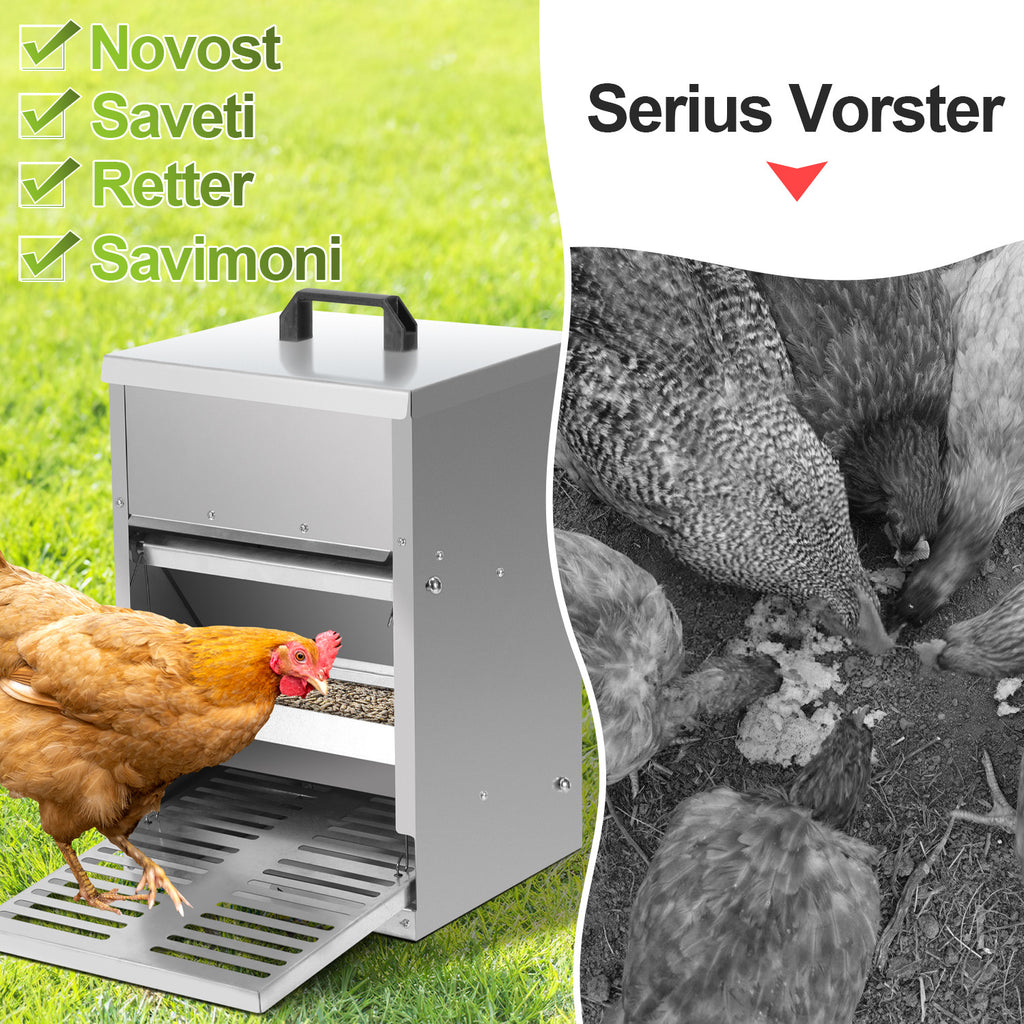 5-kg-Futterautomat für Hühner – Automatischer Futterautomat mit Fußschalter und Mäuseschutz, wasserdichter, verzinkter Futterbehälter für Hühner, Enten und Geflügel – Futtertrog mit Deckel, rostfrei und wetterfest