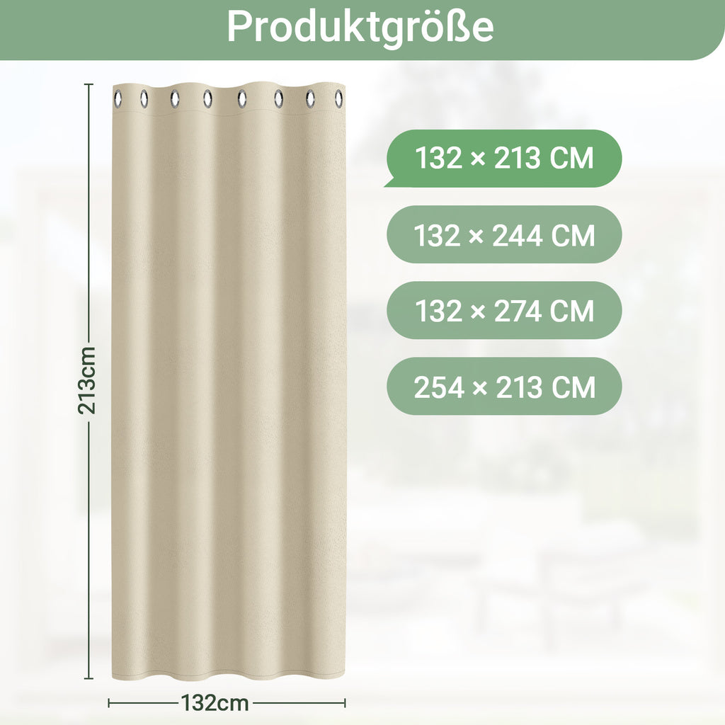 Outdoor Vorhang Wetterfest mit Ösen Sonnenschutz Wasserdicht Thermovorhang Panel,Cremefarben