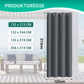 Outdoor Vorhang Wetterfest mit Ösen Sonnenschutz Wasserdicht Thermovorhang Panel,Dunkelgrau