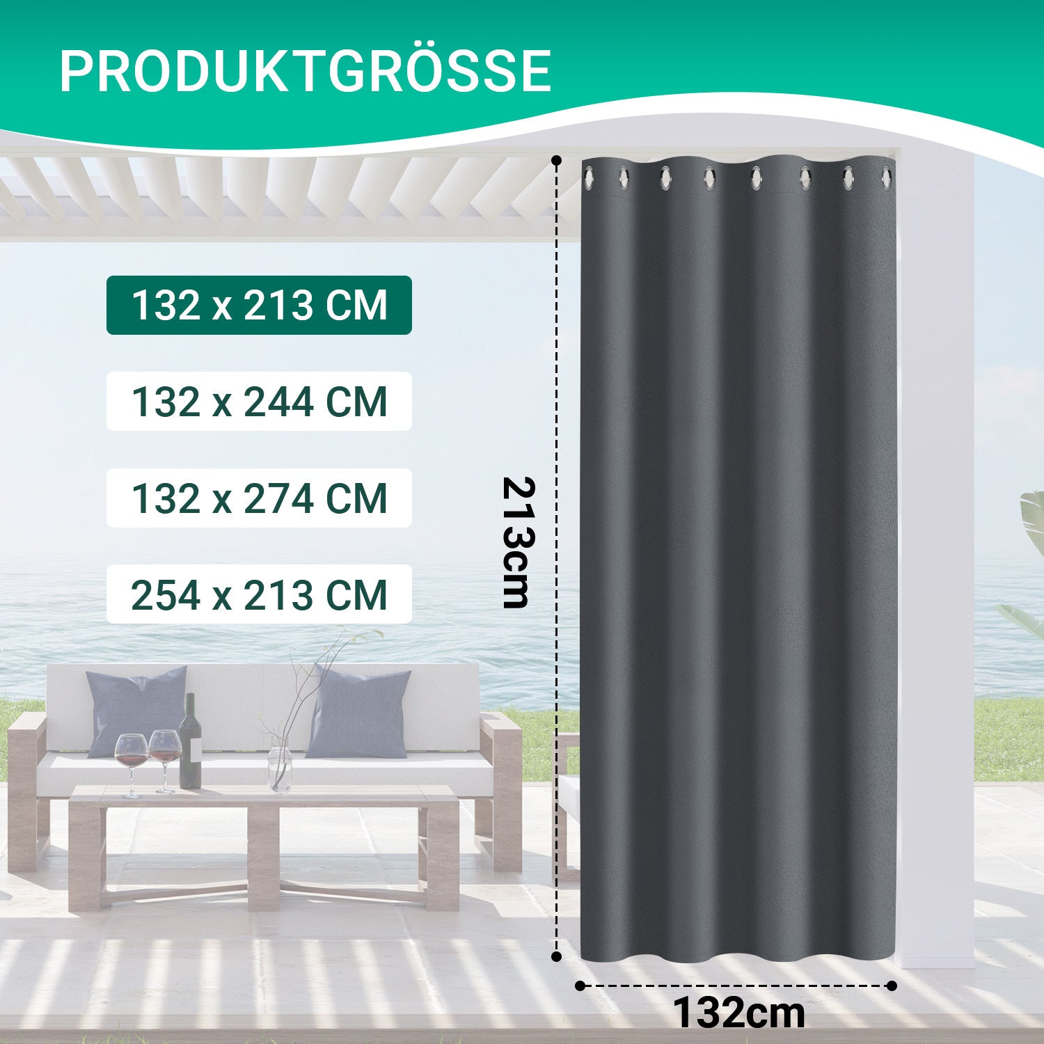 Outdoor Vorhang Wetterfest mit Ösen Sonnenschutz Wasserdicht Thermovorhang Panel,Dunkelgrau